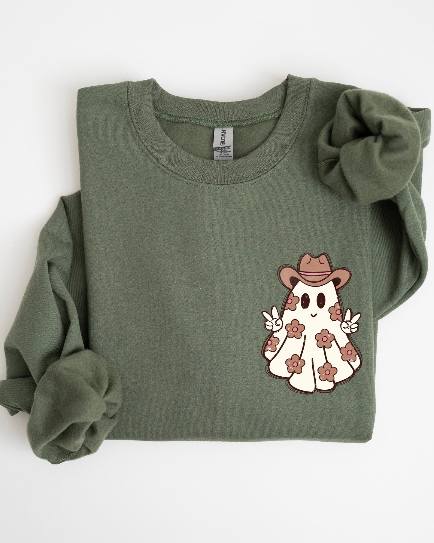 Cute Flower Ghost Pocket Print Halloween Sweatshirt