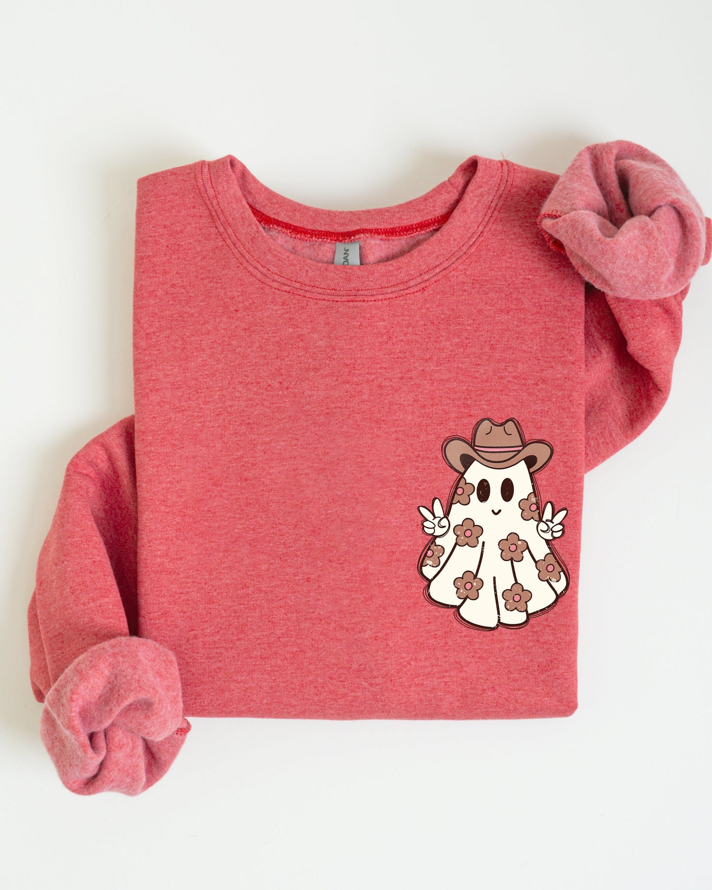 Cute Flower Ghost Pocket Print Halloween Sweatshirt