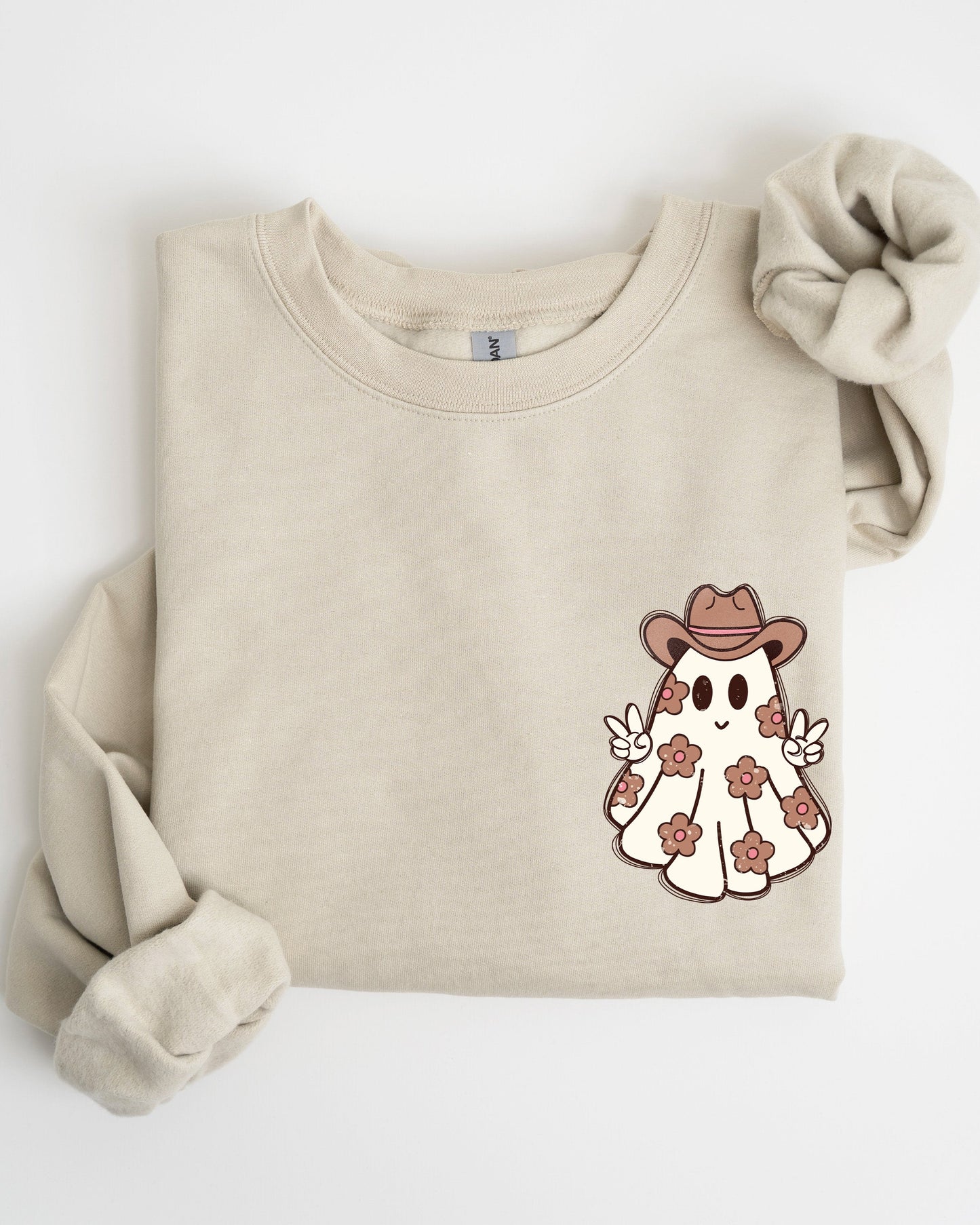 Cute Flower Ghost Pocket Print Halloween Sweatshirt