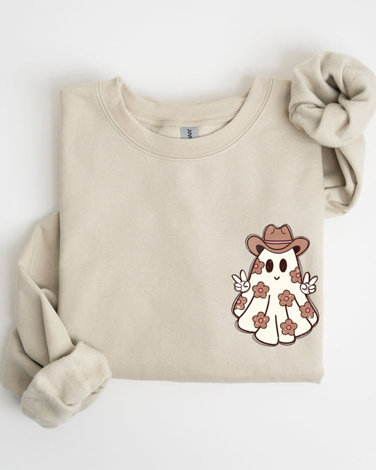 Cute Flower Ghost Pocket Print Halloween Sweatshirt
