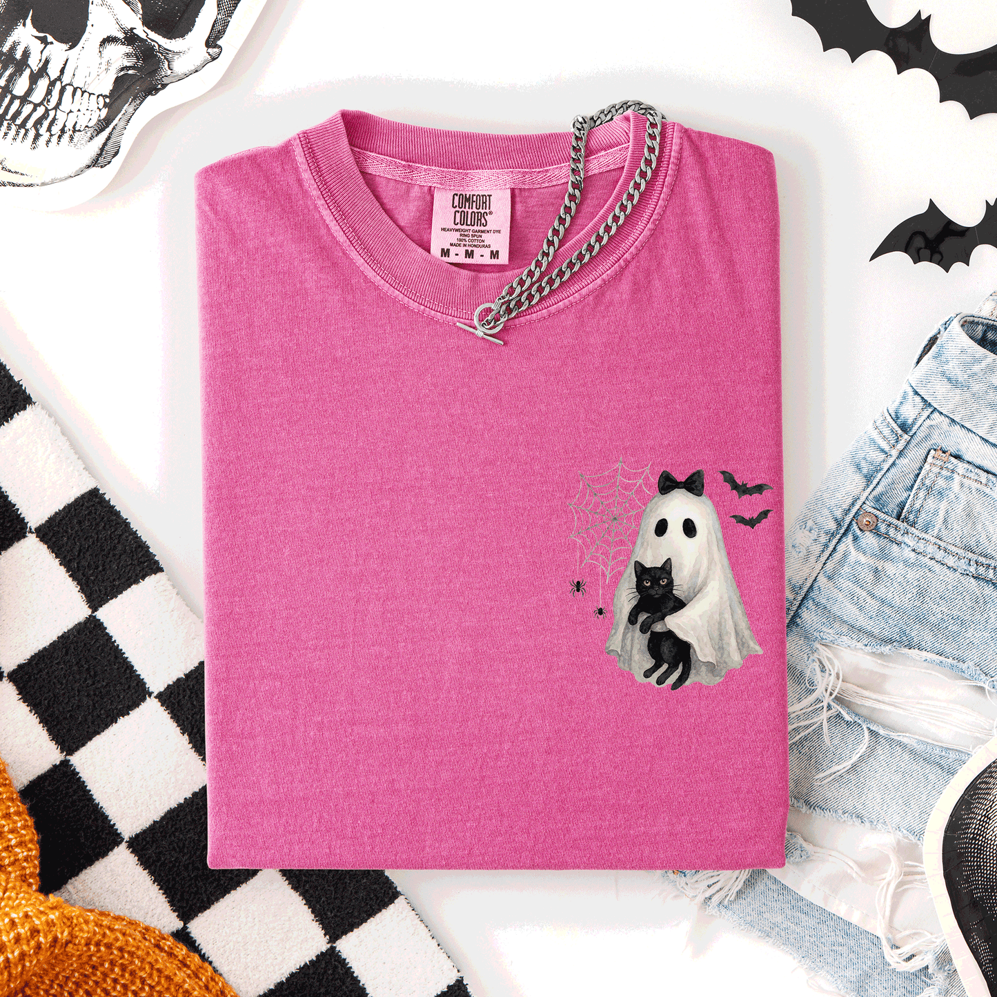 Cute Ghost Black Cat Pocket Comfort Colors T-Shirt Refinery Number One