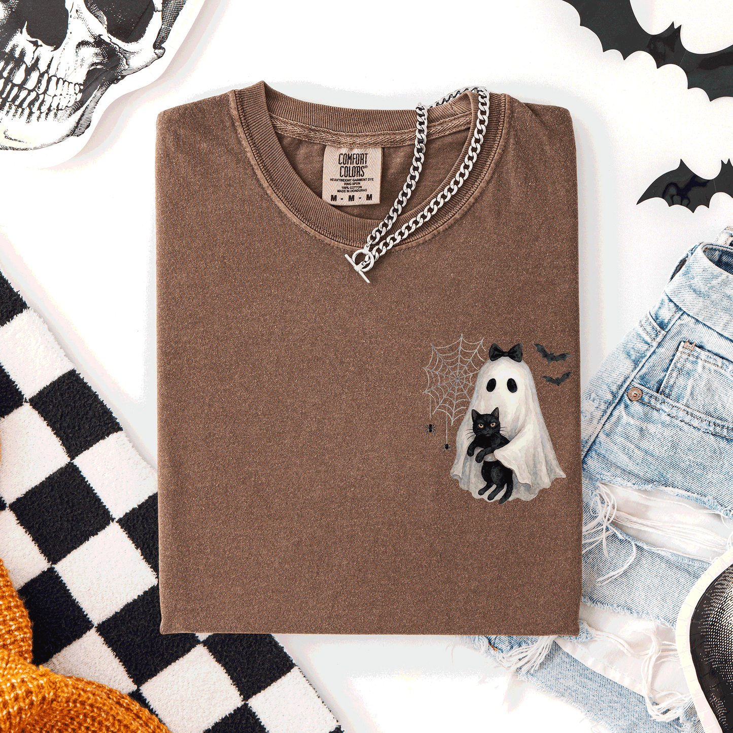 Cute Ghost Black Cat Pocket Comfort Colors T-Shirt Refinery Number One