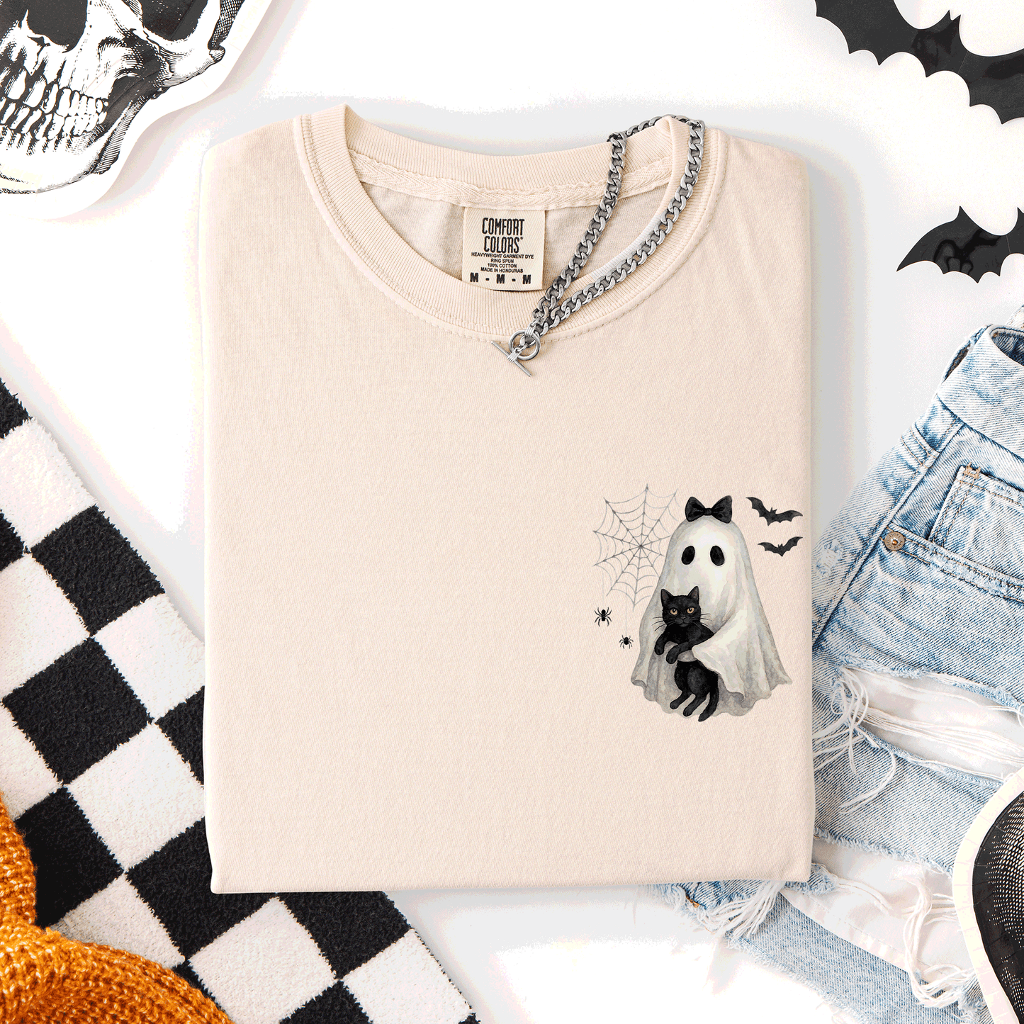 Cute Ghost Black Cat Pocket Comfort Colors T-Shirt Refinery Number One