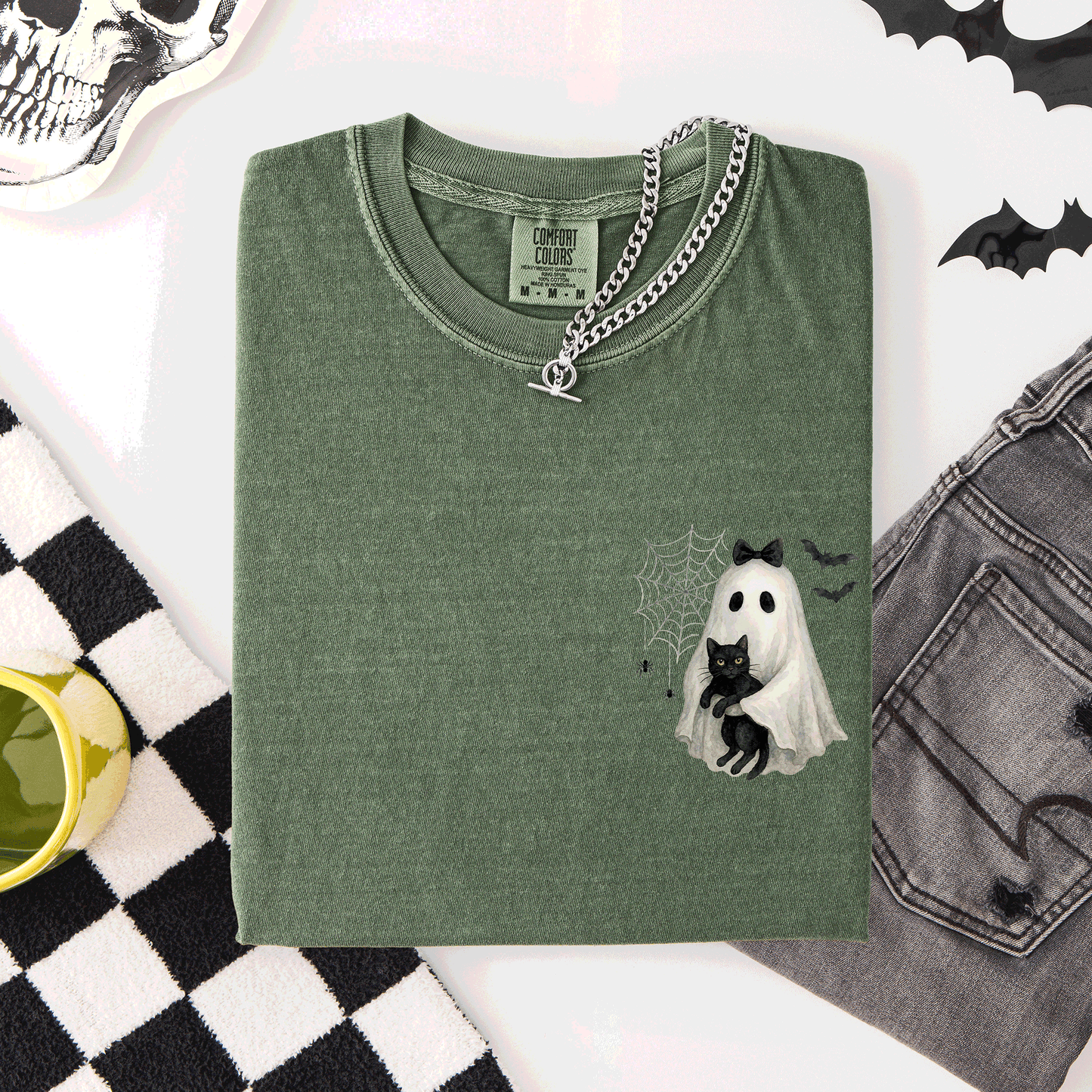 Cute Ghost Black Cat Pocket Comfort Colors T-Shirt Refinery Number One