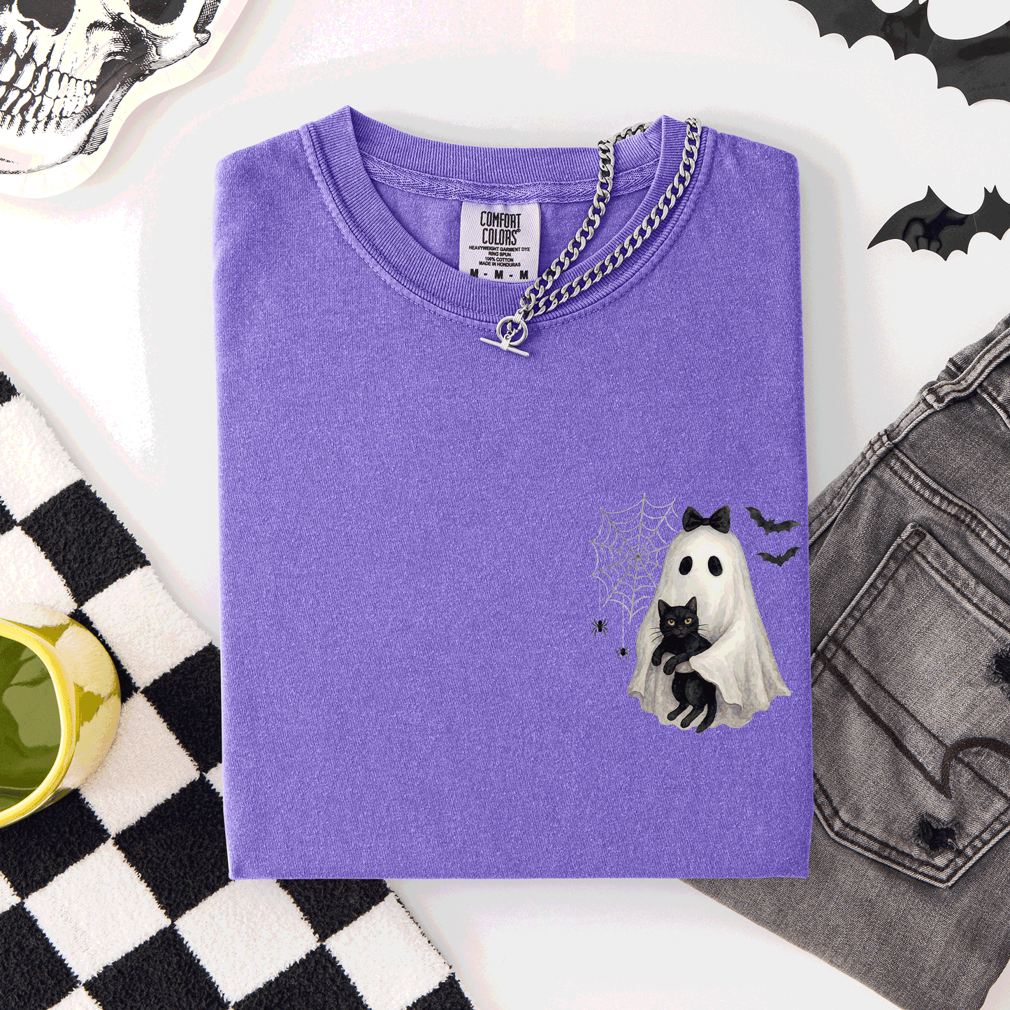 Cute Ghost Black Cat Pocket Comfort Colors T-Shirt Refinery Number One