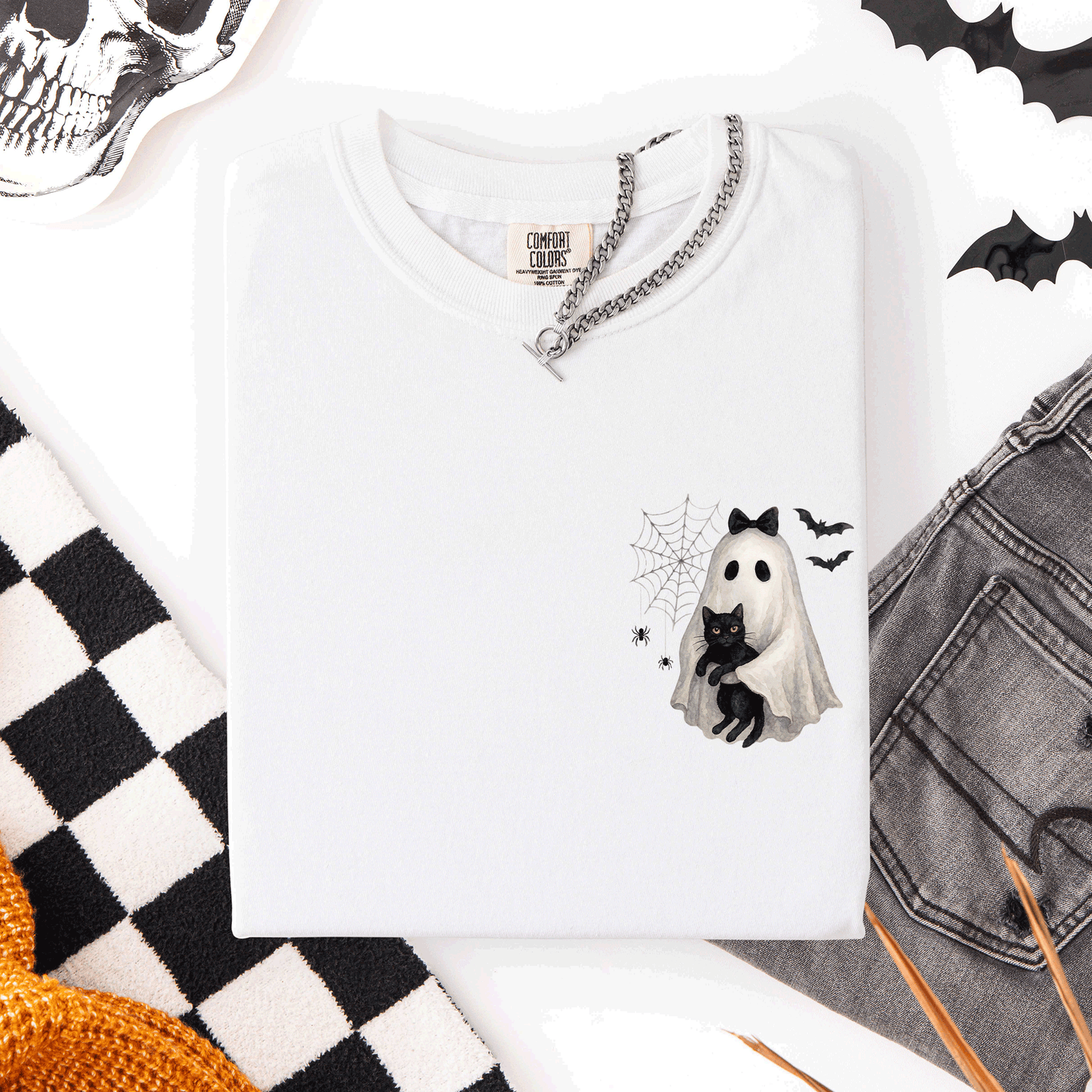 Cute Ghost Black Cat Pocket Comfort Colors T-Shirt Refinery Number One