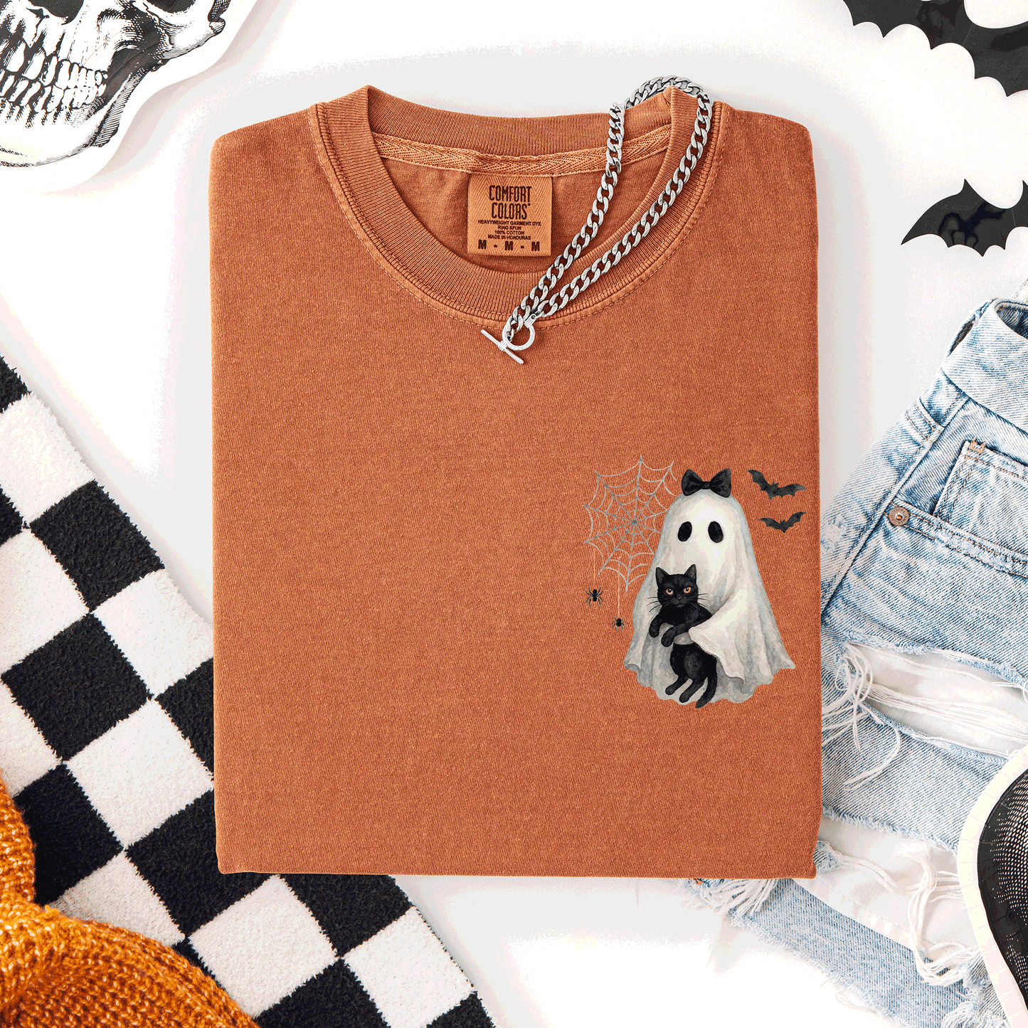 Cute Ghost Black Cat Pocket Comfort Colors T-Shirt Refinery Number One