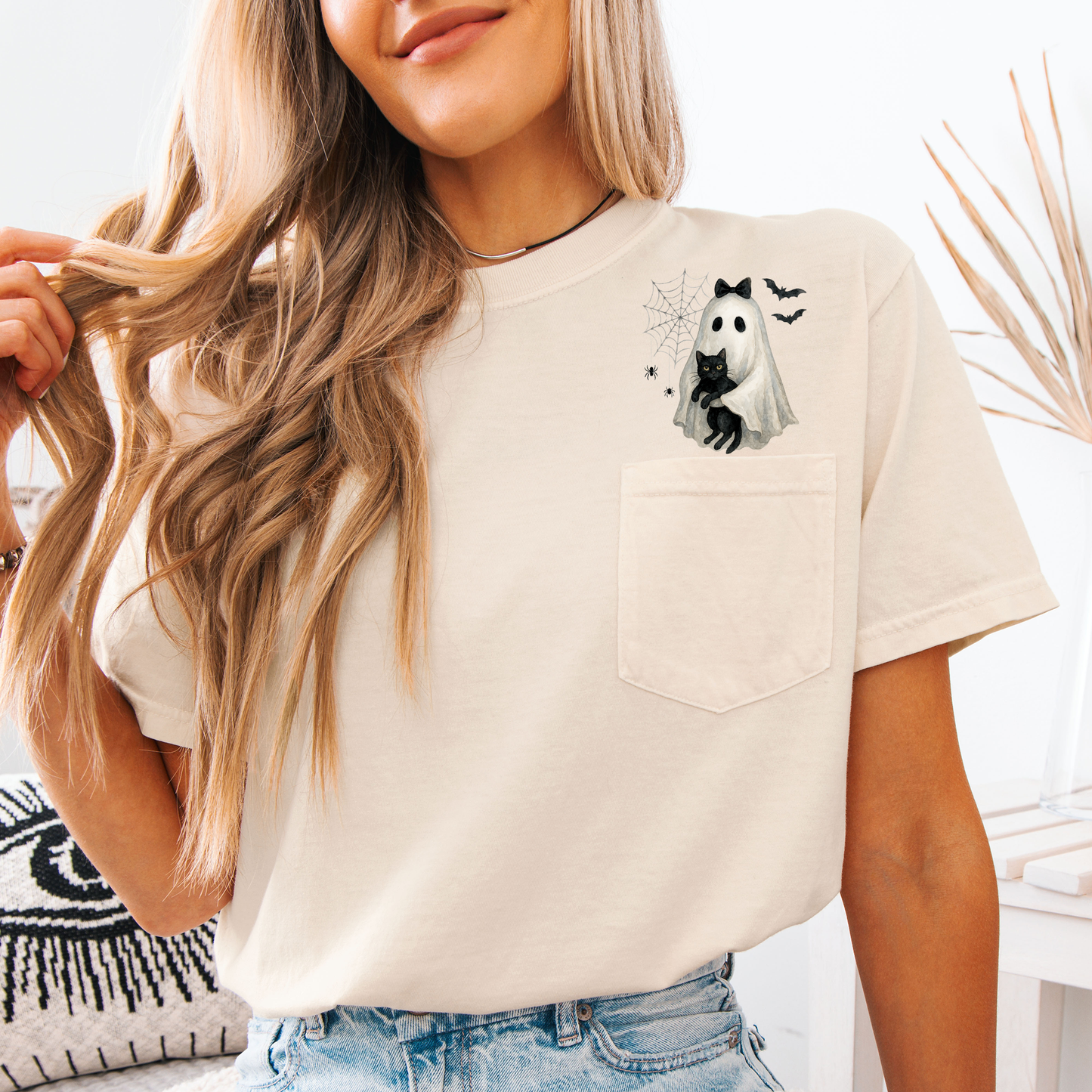 Cute Ghost Black Cat Pocket Comfort Colors T-Shirt Refinery Number One