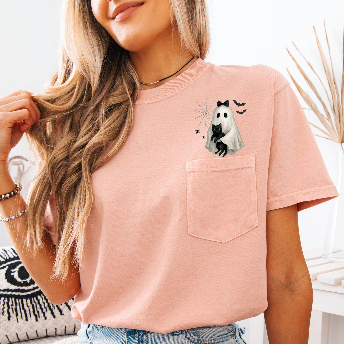 Cute Ghost Black Cat Pocket Comfort Colors T-Shirt Refinery Number One