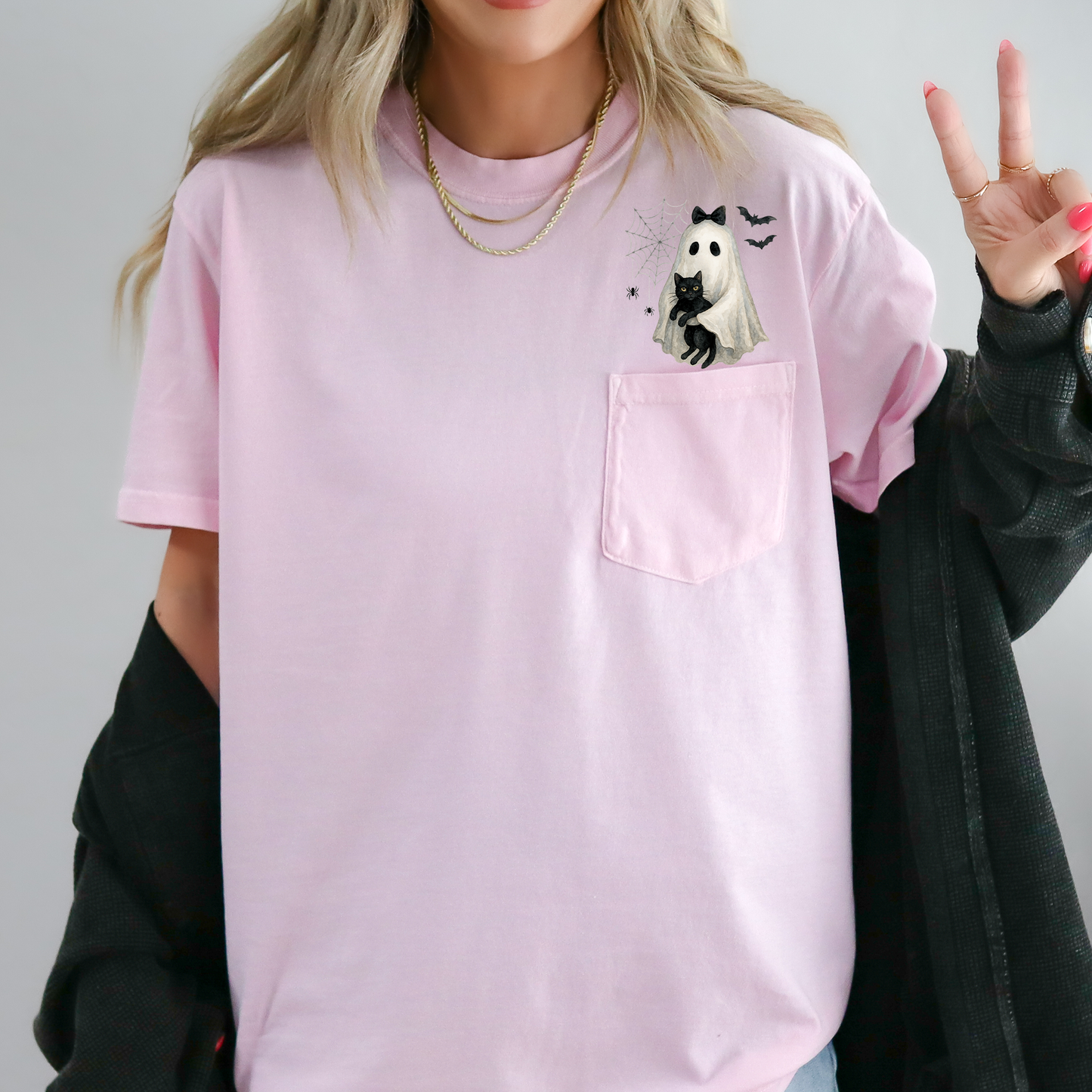Cute Ghost Black Cat Pocket Comfort Colors T-Shirt Refinery Number One