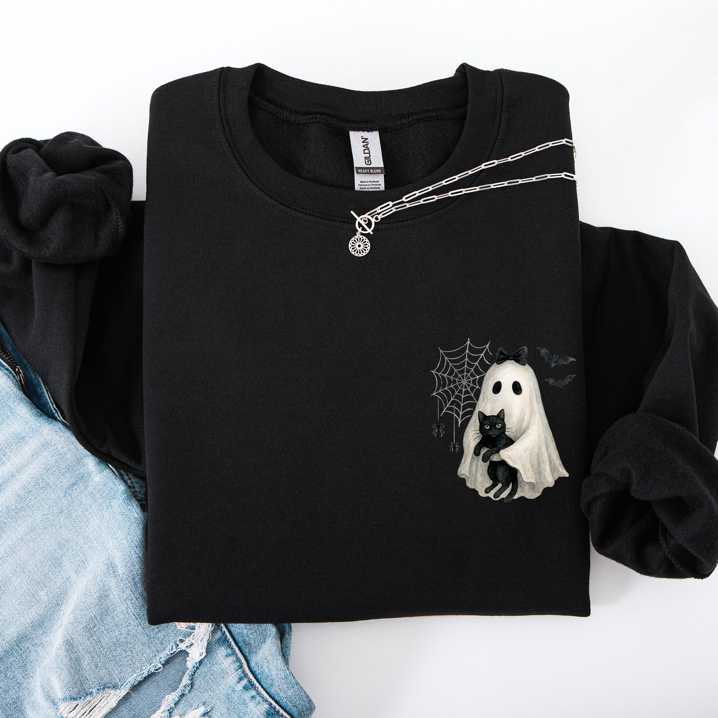 Cute Ghost Black Cat Pocket Sweatshirt Halloween Coquette Refinery Number One