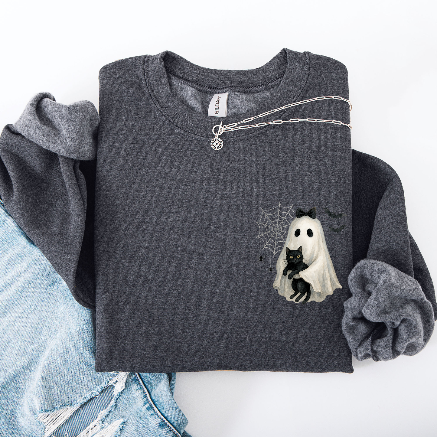 Cute Ghost Black Cat Pocket Sweatshirt Halloween Coquette Refinery Number One