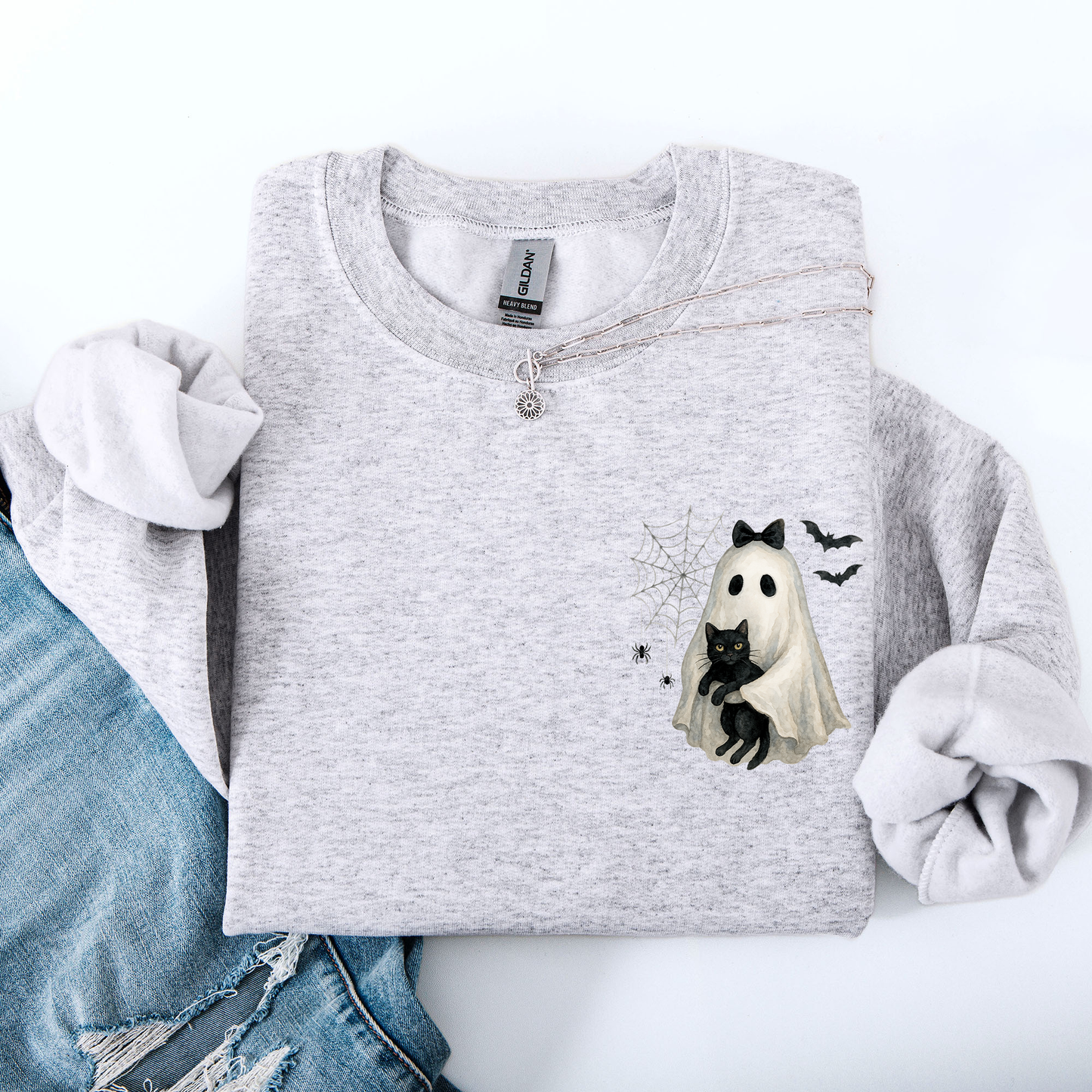 Cute Ghost Black Cat Pocket Sweatshirt Halloween Coquette Refinery Number One
