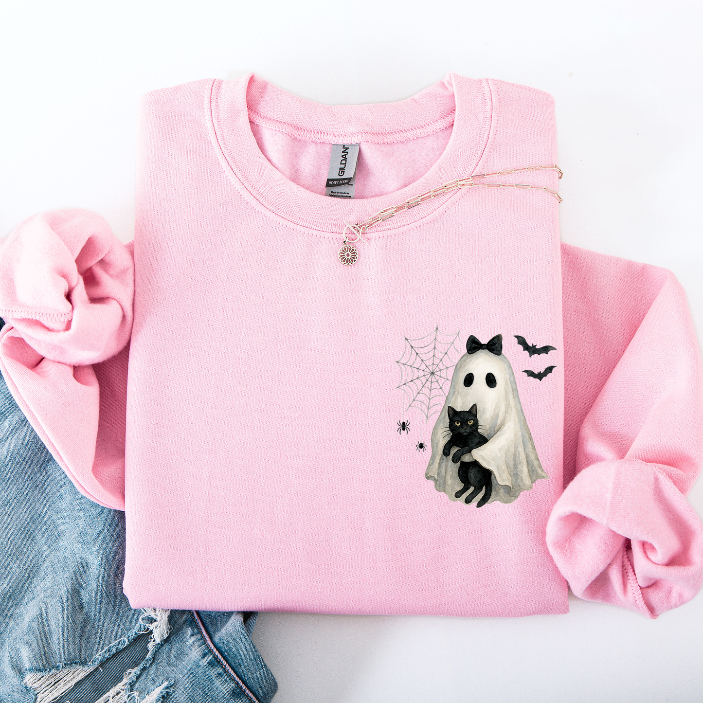 Cute Ghost Black Cat Pocket Sweatshirt Halloween Coquette Refinery Number One