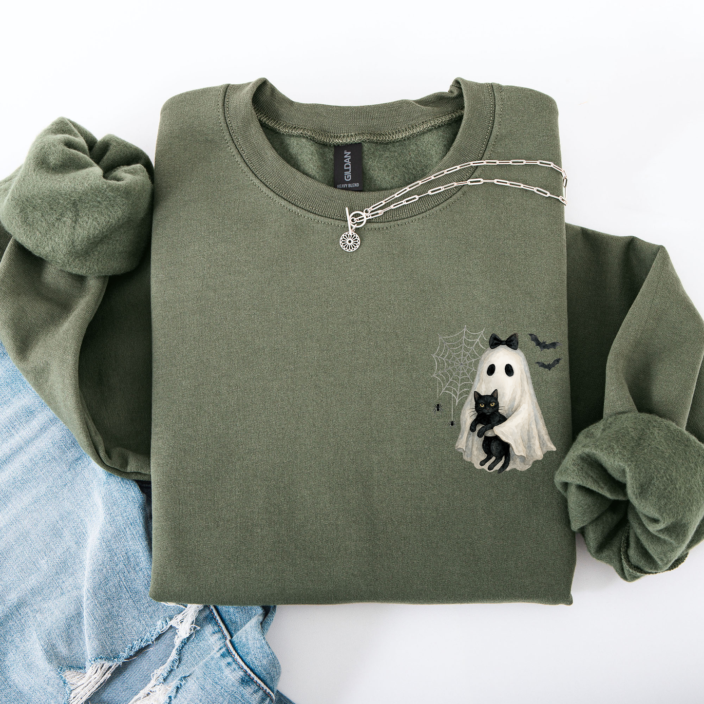 Cute Ghost Black Cat Pocket Sweatshirt Halloween Coquette Refinery Number One