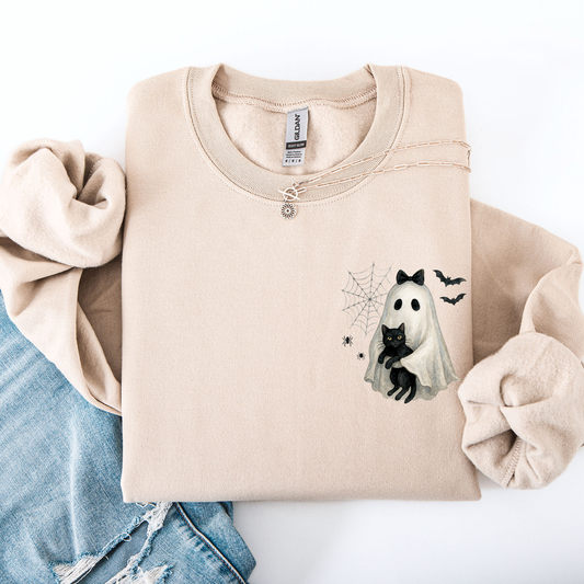 Cute Ghost Black Cat Pocket Sweatshirt Halloween Coquette Refinery Number One