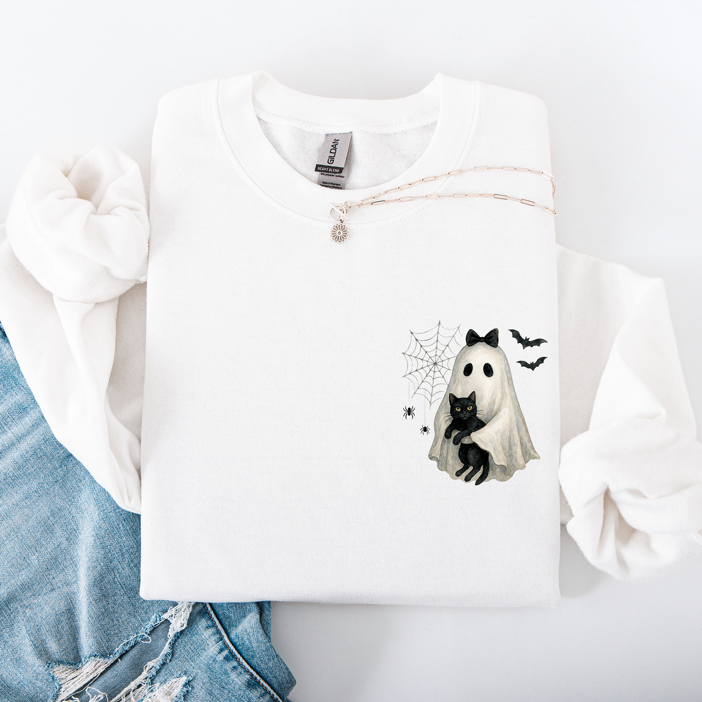 Cute Ghost Black Cat Pocket Sweatshirt Halloween Coquette Refinery Number One