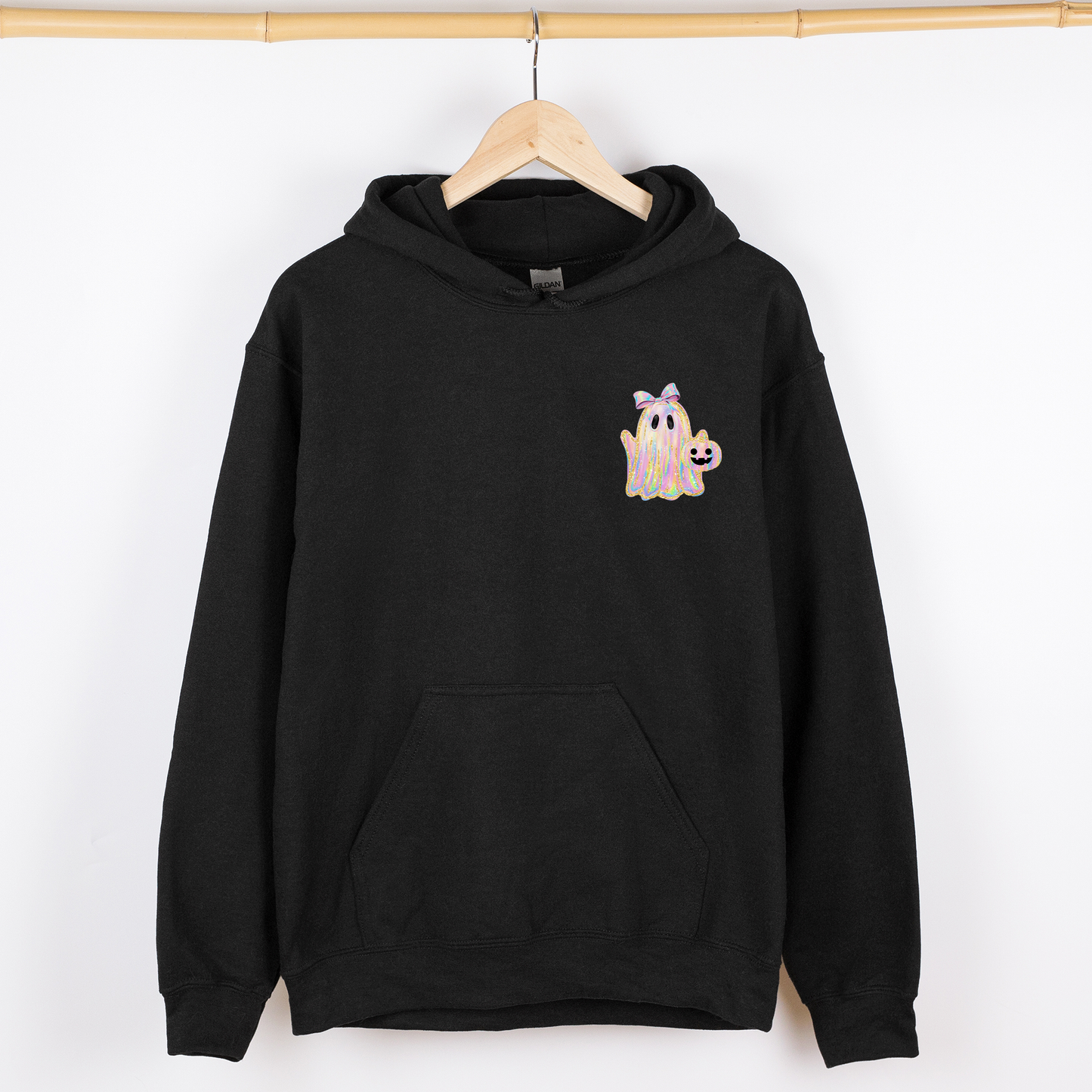 Cute Ghost Faux Glitter Pocket Hoodie Hooded Sweatshirt Refinery Number One