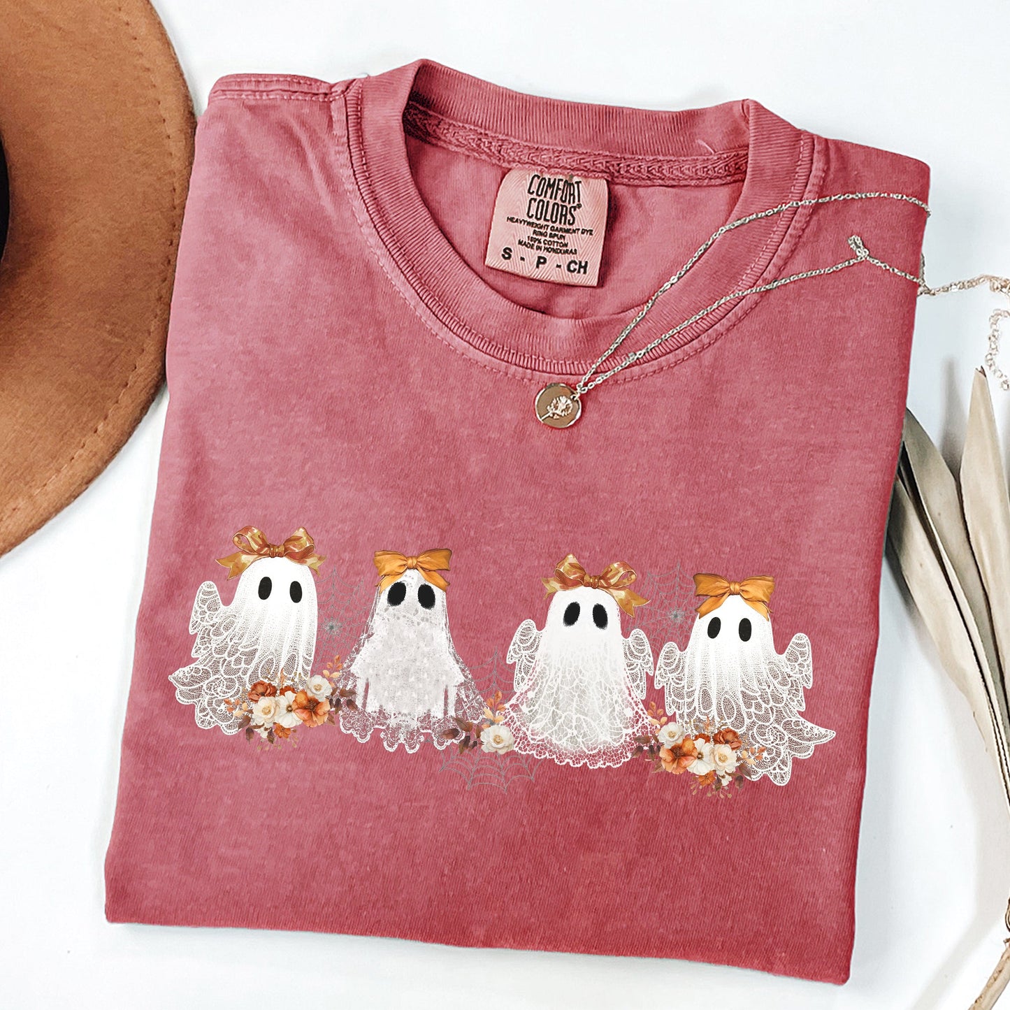 Cute Ghosts Bow Ribbon Lace Halloween Girly Coquette Spooky T-Shirt Comfort Colors