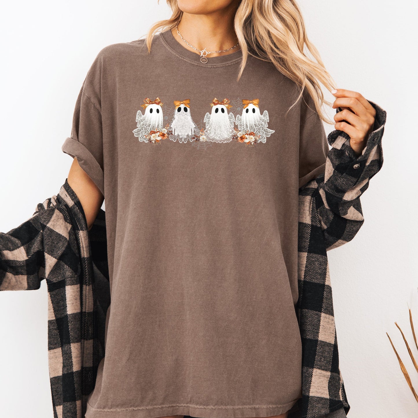 Cute Ghosts Bow Ribbon Lace Halloween Girly Coquette Spooky T-Shirt Comfort Colors