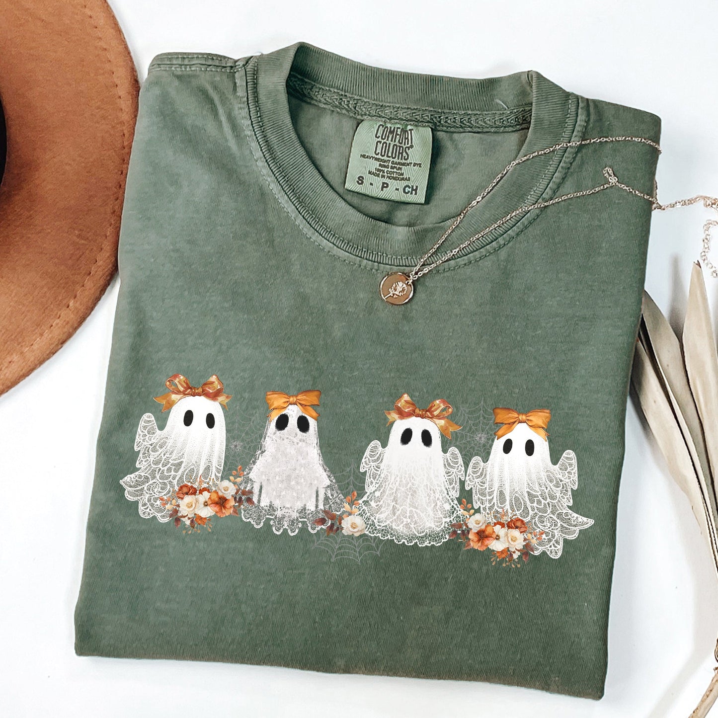 Cute Ghosts Bow Ribbon Lace Halloween Girly Coquette Spooky T-Shirt Comfort Colors