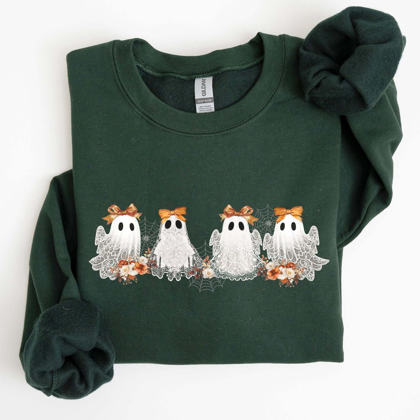 Cute Ghosts Lace Halloween Sweatshirt Girly Coquette Bow Ribbon