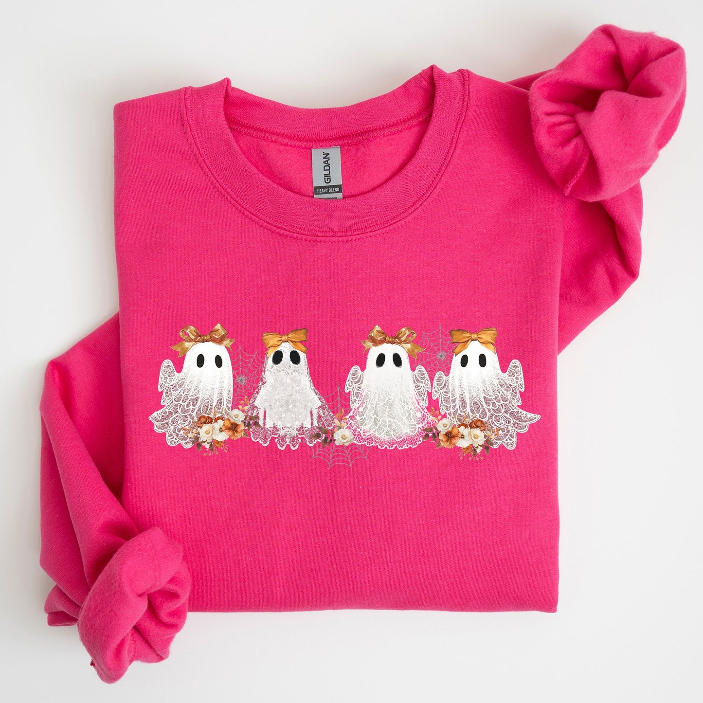 Cute Ghosts Lace Halloween Sweatshirt Girly Coquette Bow Ribbon