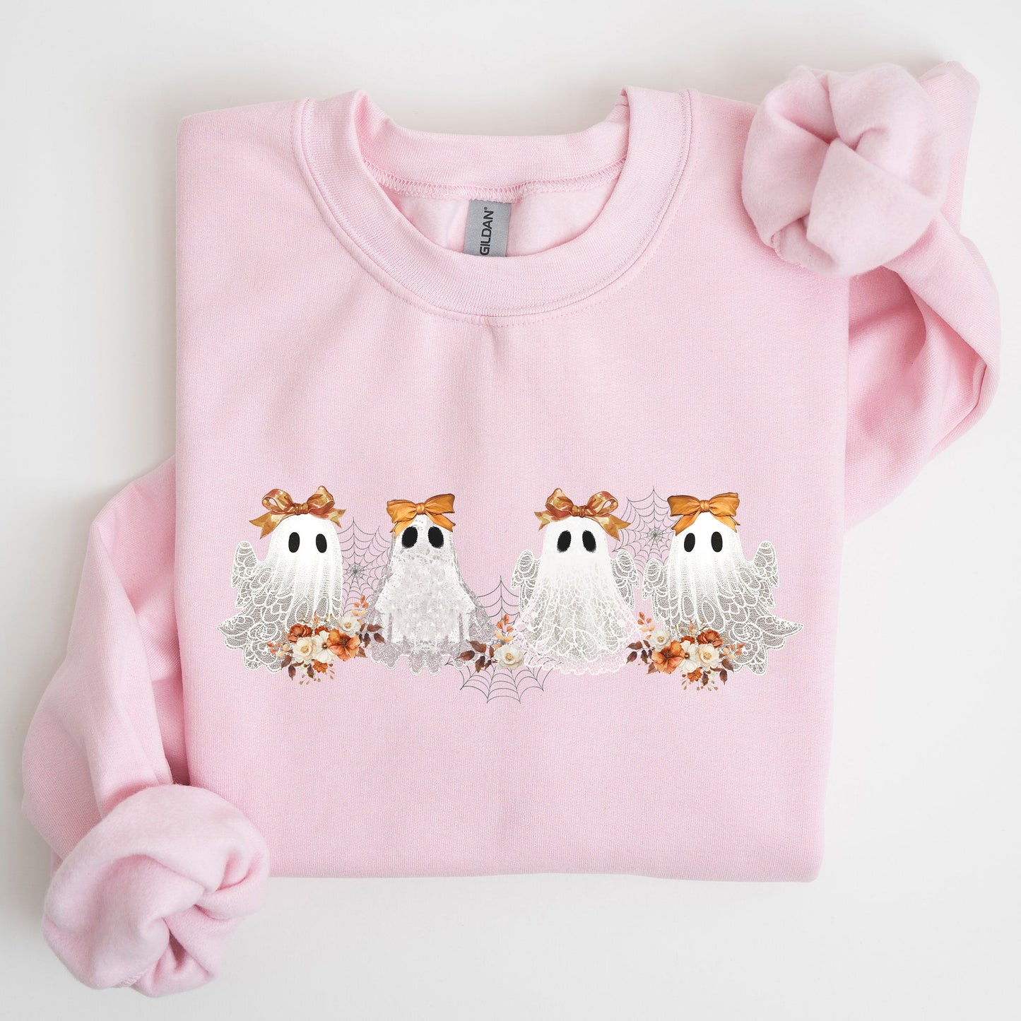 Cute Ghosts Lace Halloween Sweatshirt Girly Coquette Bow Ribbon