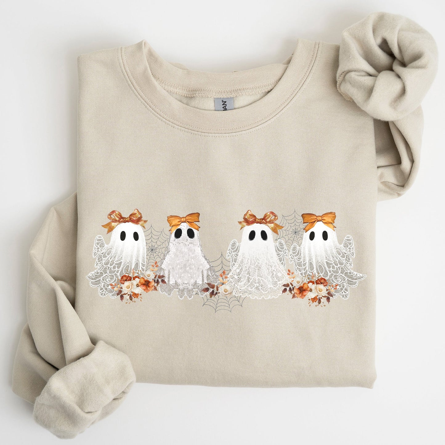 Cute Ghosts Lace Halloween Sweatshirt Girly Coquette Bow Ribbon