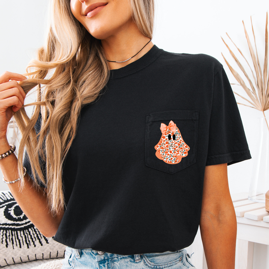 Cute Halloween Ghost Pattern Comfort Colors Pocket T-Shirt Refinery Number One