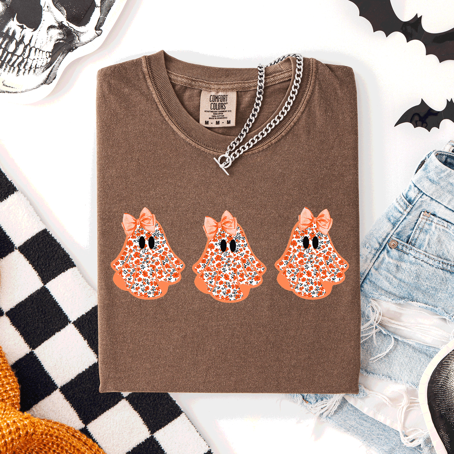Cute Halloween Ghosts Pattern Comfort Colors T-Shirt Coquette