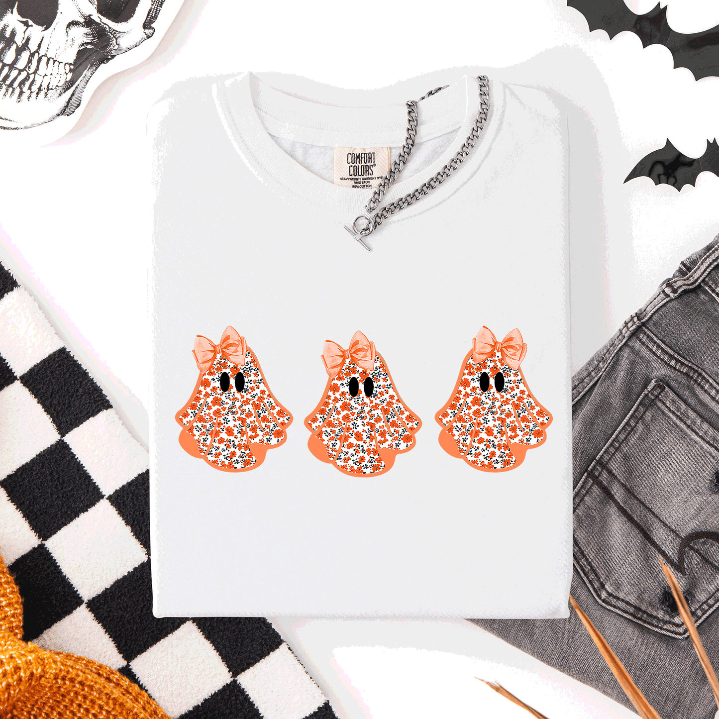 Cute Halloween Ghosts Pattern Comfort Colors T-Shirt Coquette