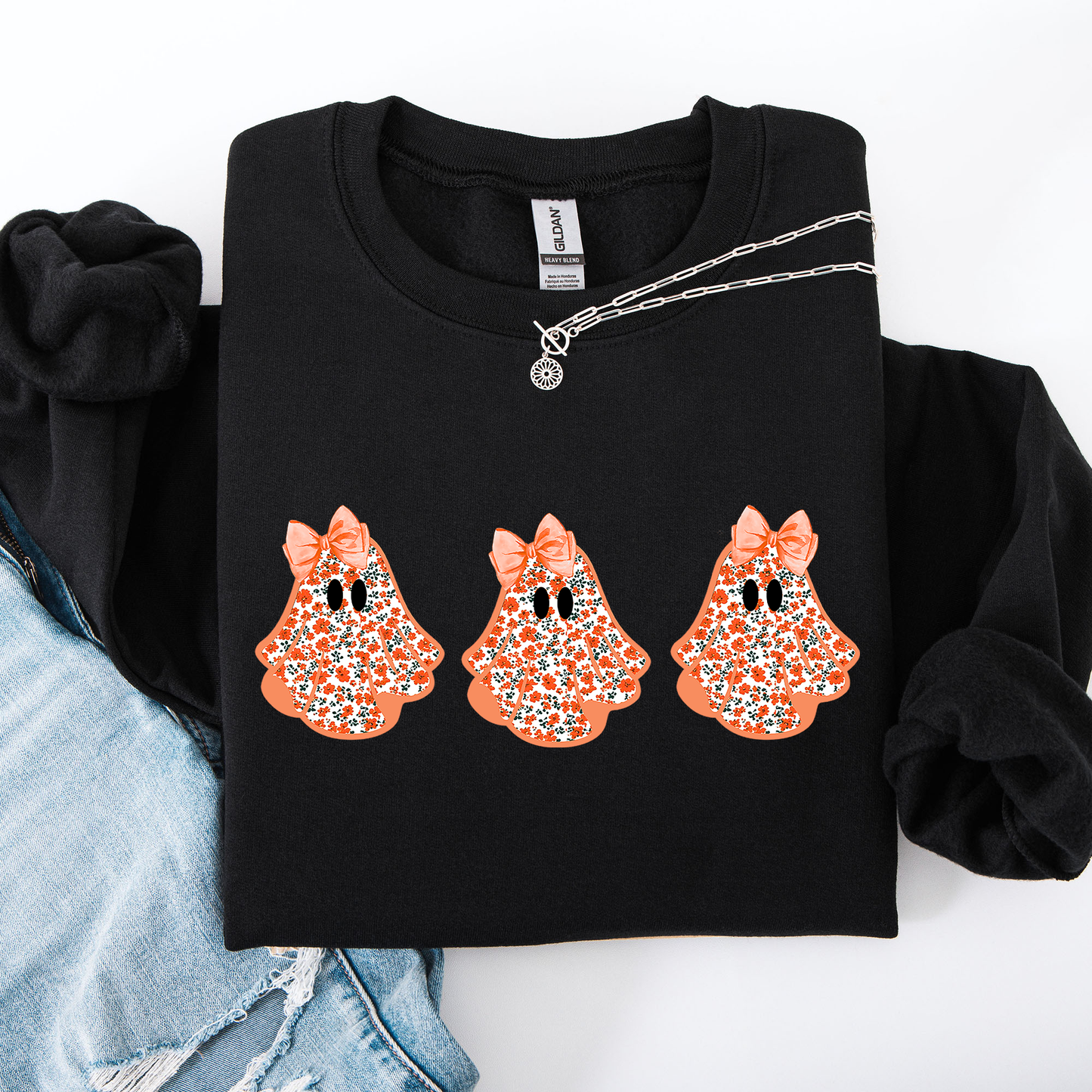 Halloween Ghosts Pattern Coquette Sweatshirt Refinery Number One