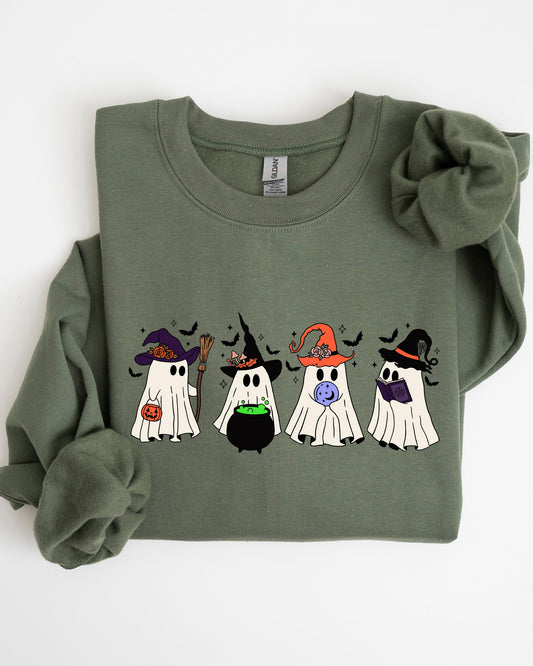 Cute Halloween Ghosts, Witches, Skeleton Sweatshirt Fall Autumn