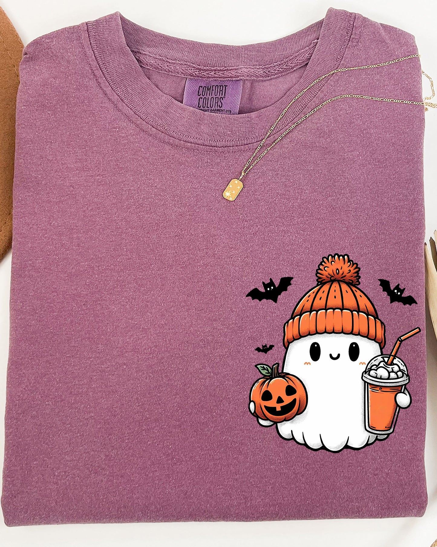 Cute Orange Ghost Pocket Print Comfort Colors T-Shirt