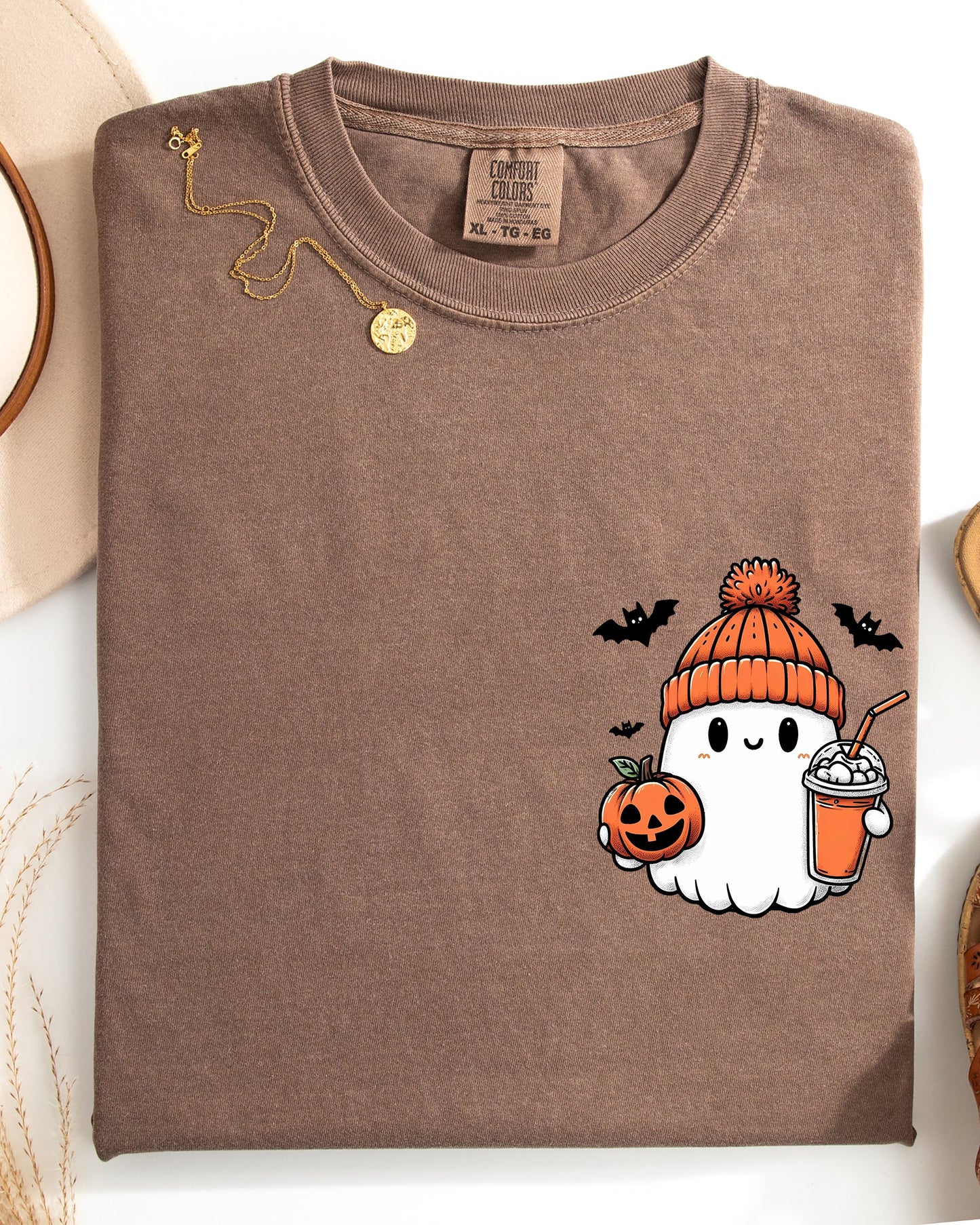 Cute Orange Ghost Pocket Print Comfort Colors T-Shirt