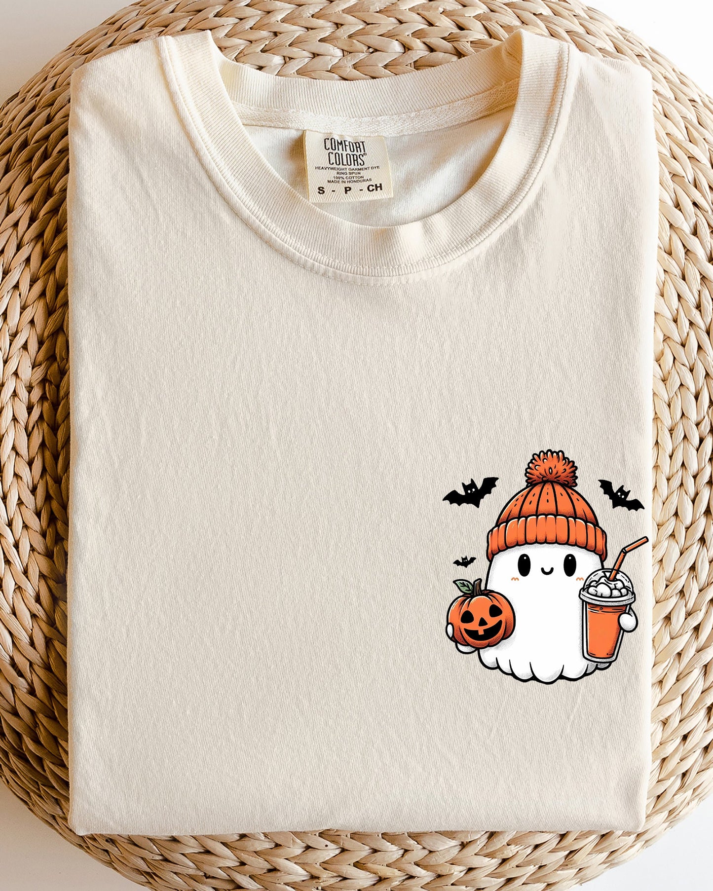 Cute Orange Ghost Pocket Print Comfort Colors T-Shirt