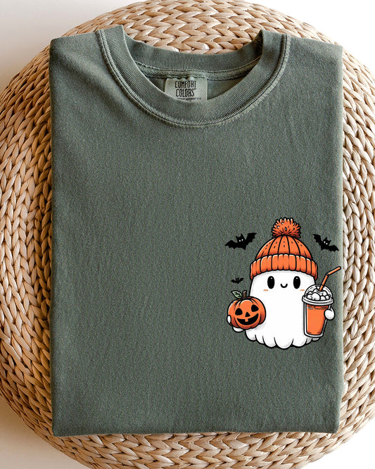 Cute Orange Ghost Pocket Print Comfort Colors T-Shirt