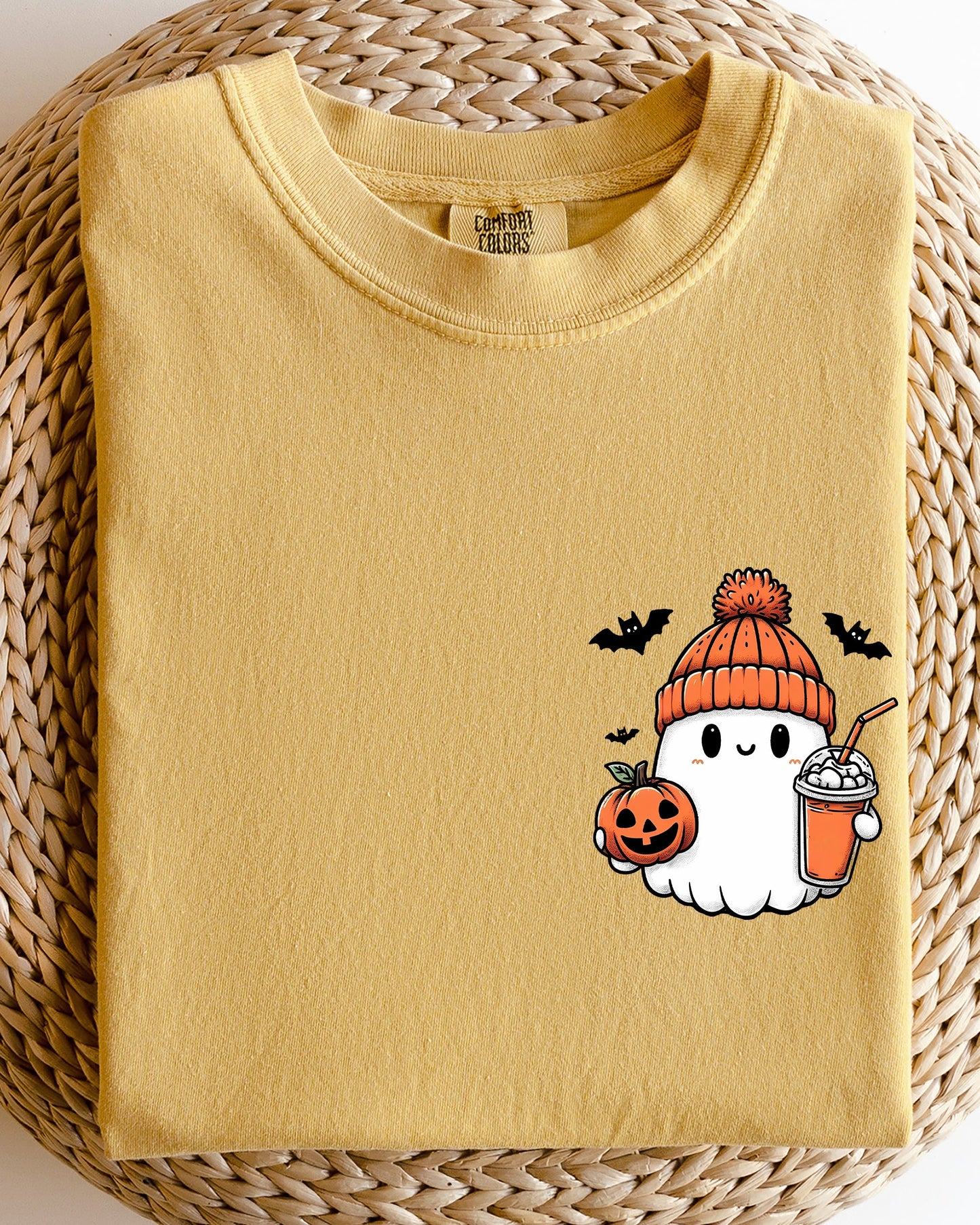 Cute Orange Ghost Pocket Print Comfort Colors T-Shirt
