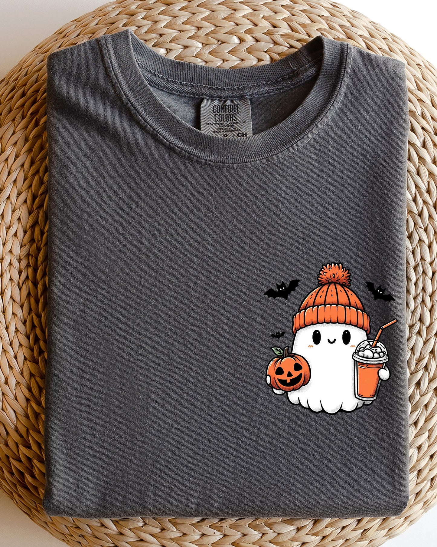 Cute Orange Ghost Pocket Print Comfort Colors T-Shirt