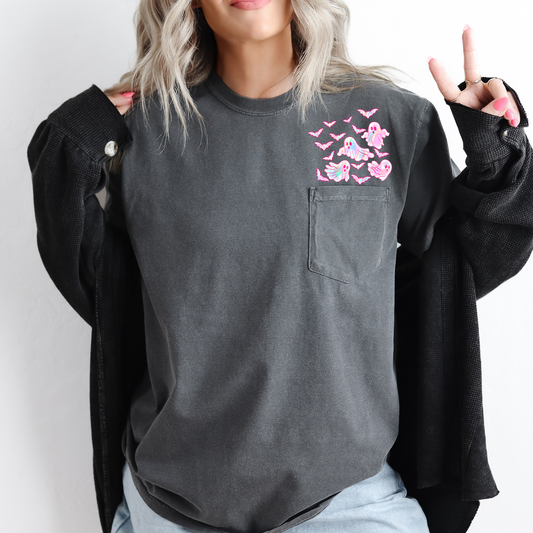 Cute Pastel Ghosts Pocket Print T-Shirt Comfort Colors Pocket T-Shirt Refinery Number One