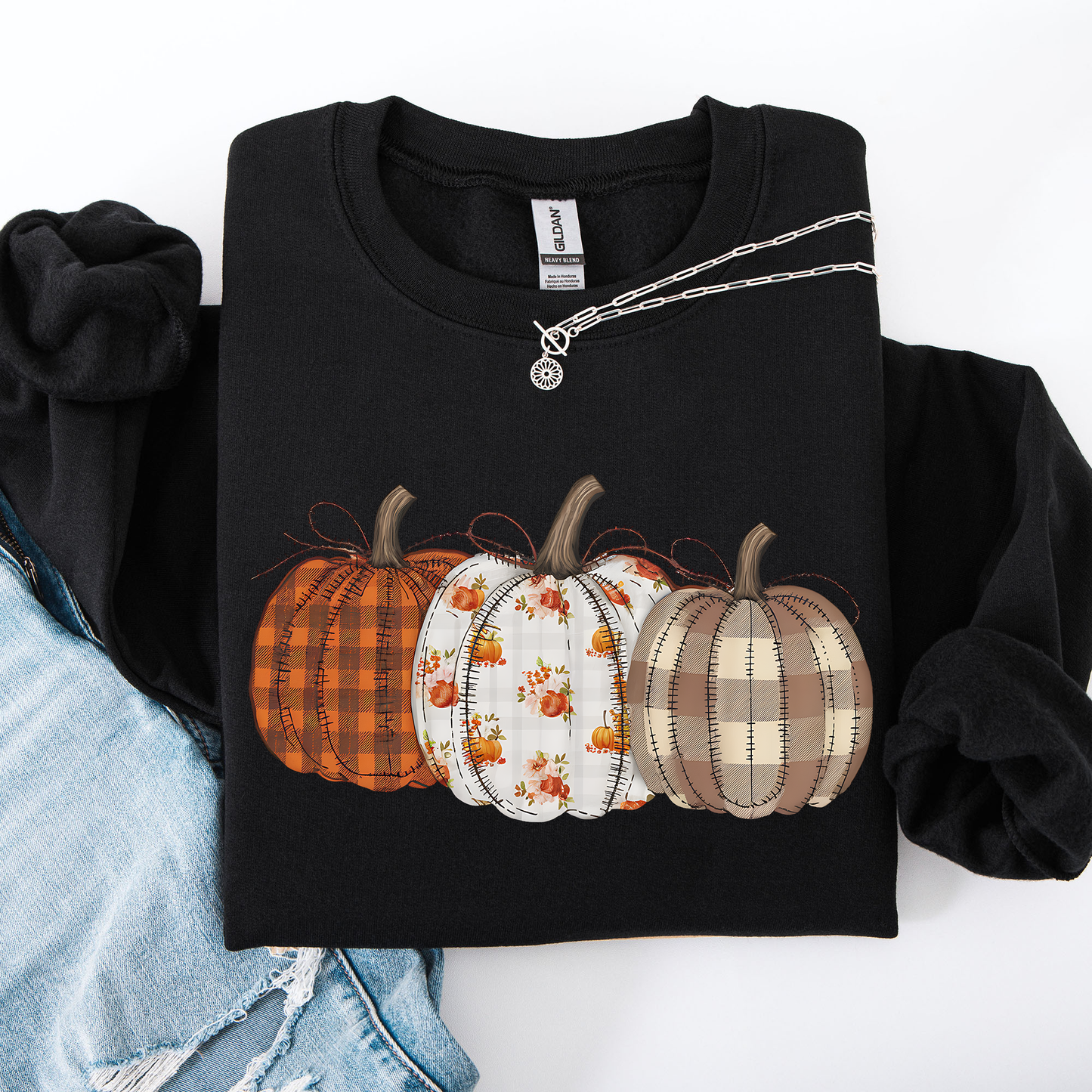 Cute Patterned Pumpkins Plaid Halloween Sweatshirt