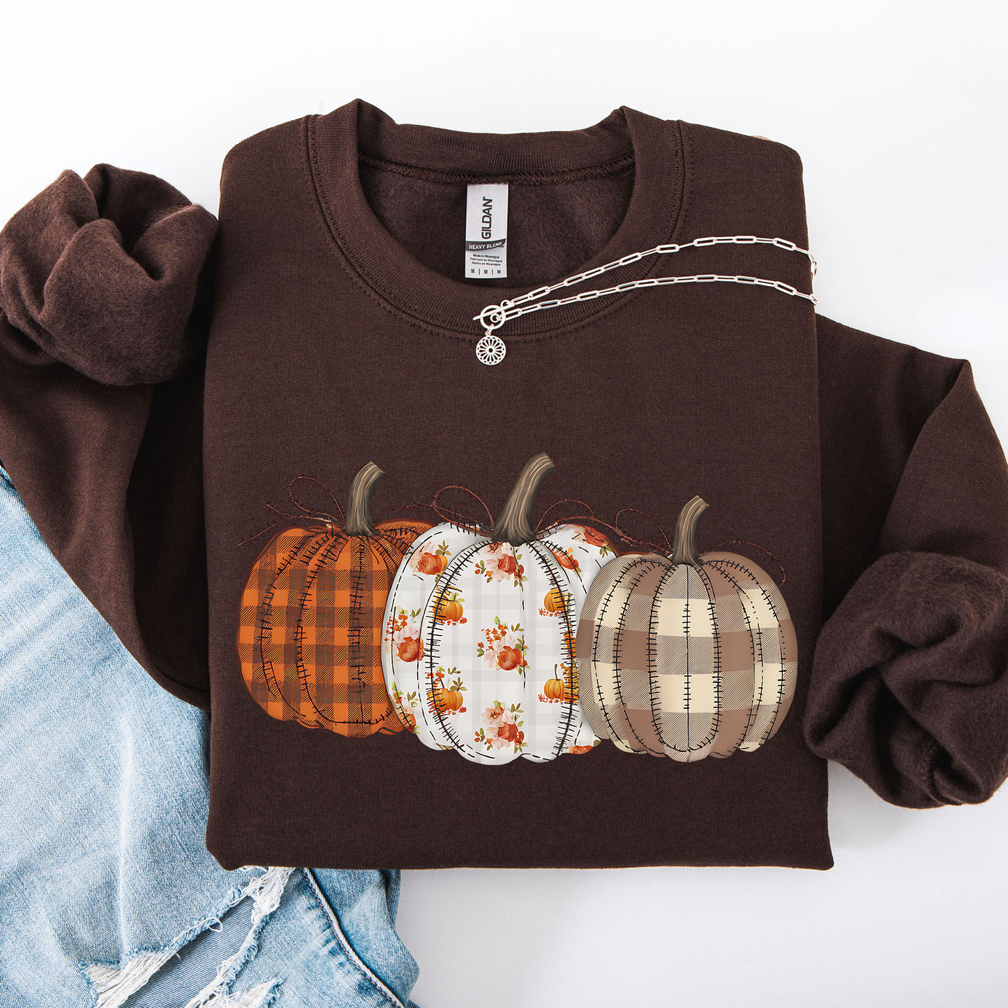 Cute Patterned Pumpkins Plaid Halloween Sweatshirt