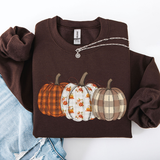 Cute Patterned Pumpkins Plaid Halloween Sweatshirt
