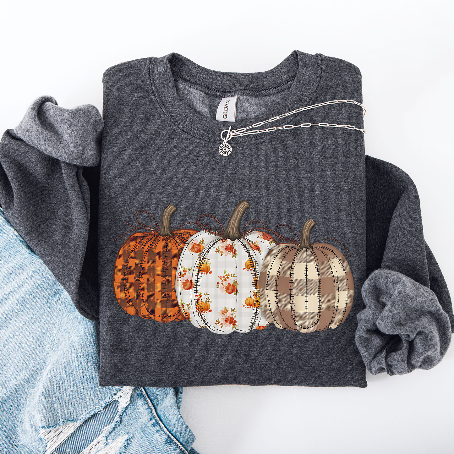 Cute Patterned Pumpkins Plaid Halloween Sweatshirt