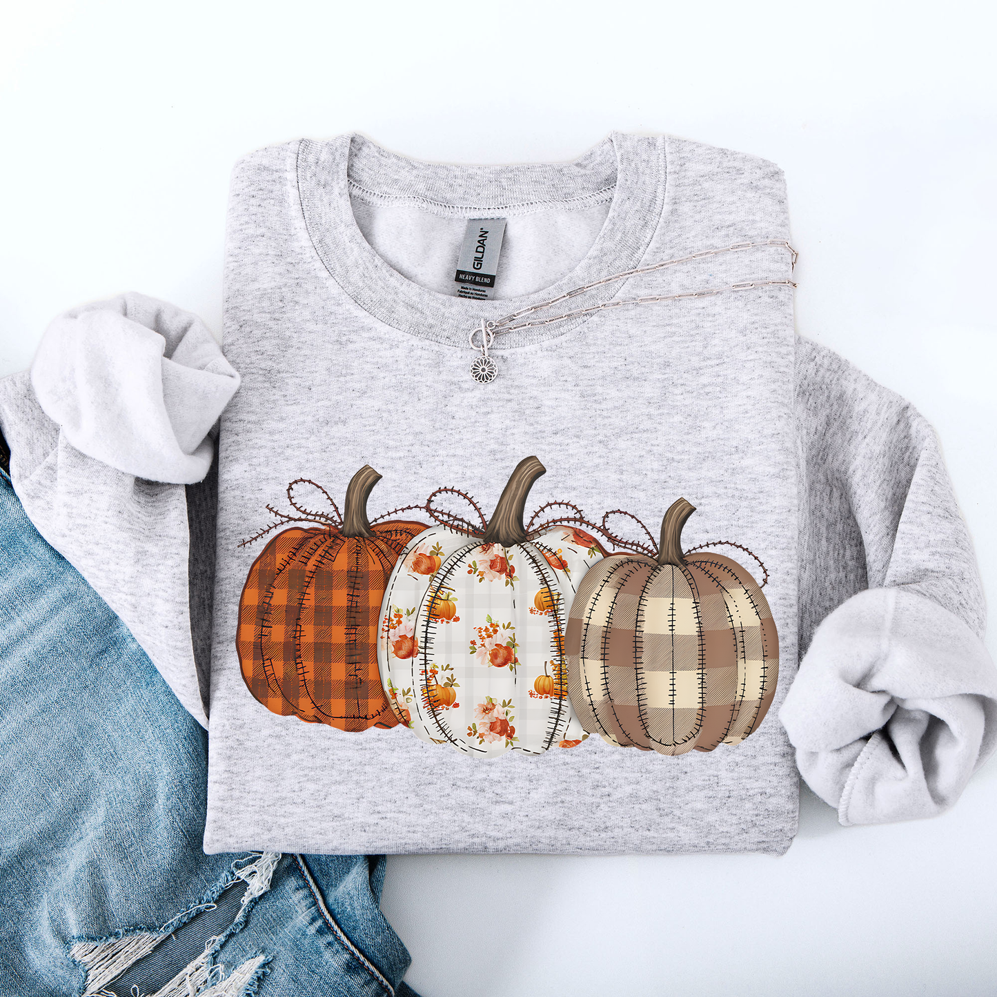 Cute Patterned Pumpkins Plaid Halloween Sweatshirt