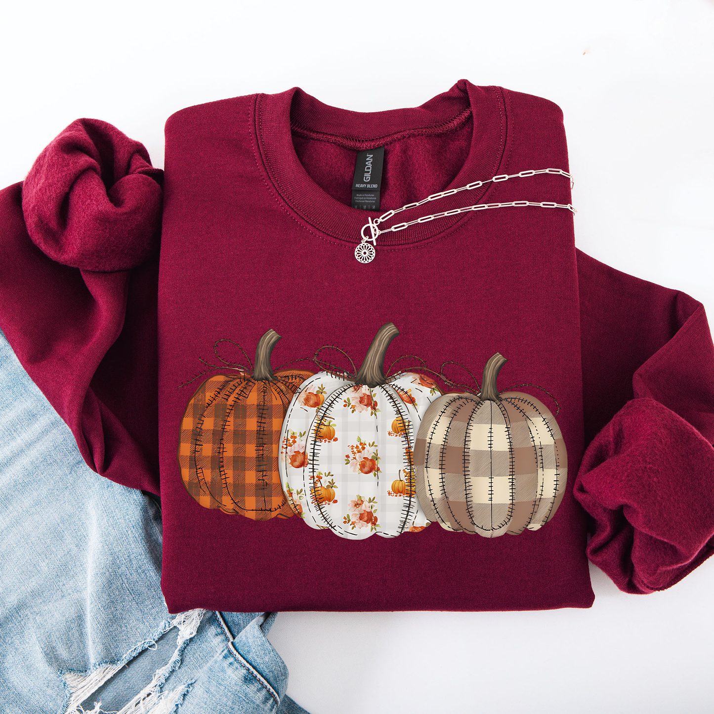 Cute Patterned Pumpkins Plaid Halloween Sweatshirt