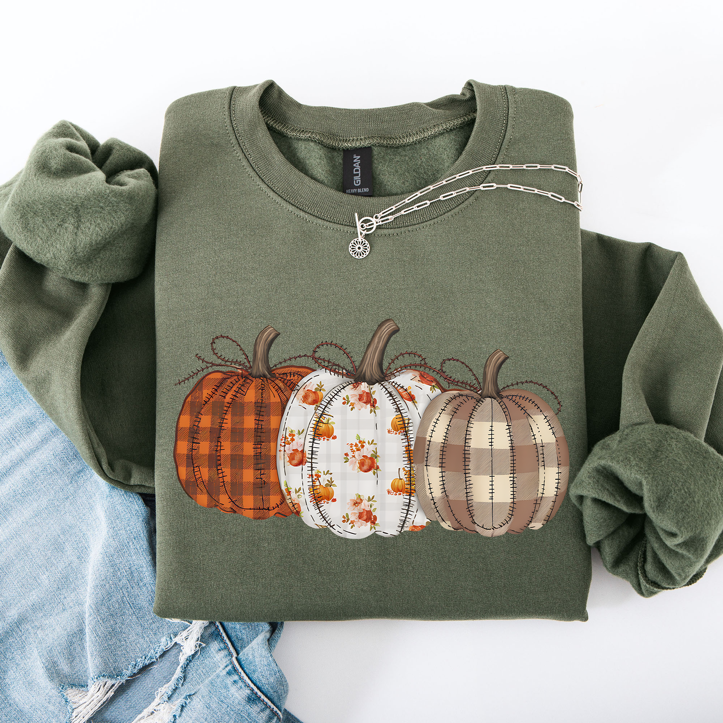 Cute Patterned Pumpkins Plaid Halloween Sweatshirt