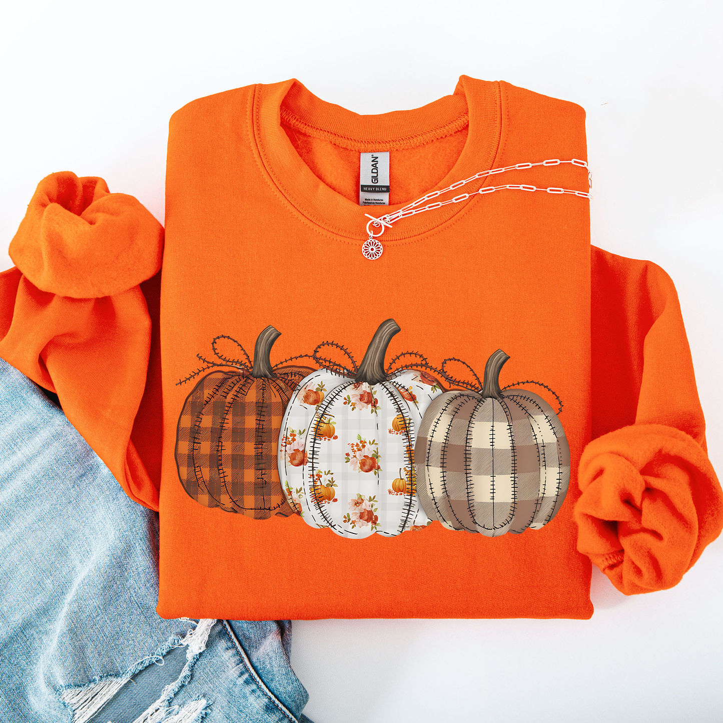 Cute Patterned Pumpkins Plaid Halloween Sweatshirt