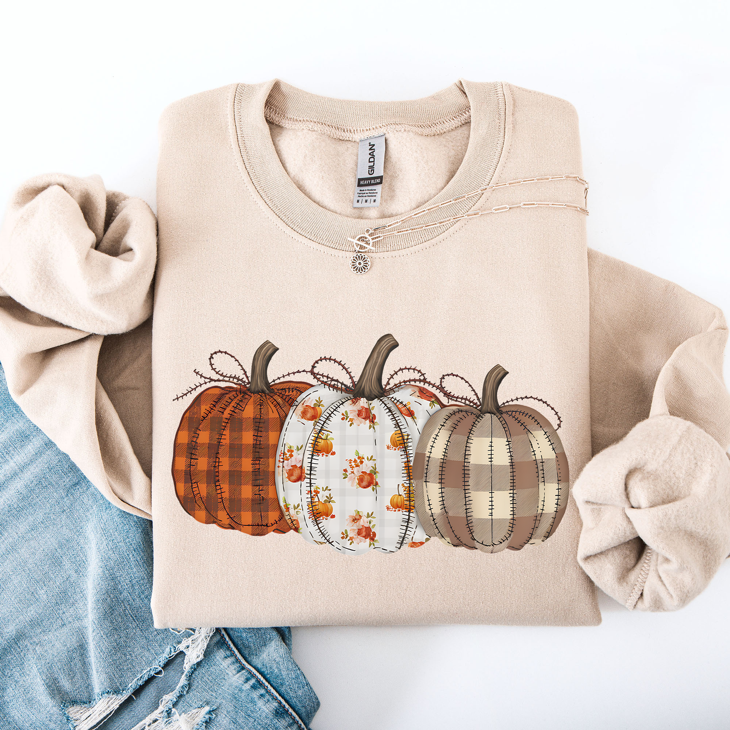 Cute Patterned Pumpkins Plaid Halloween Sweatshirt